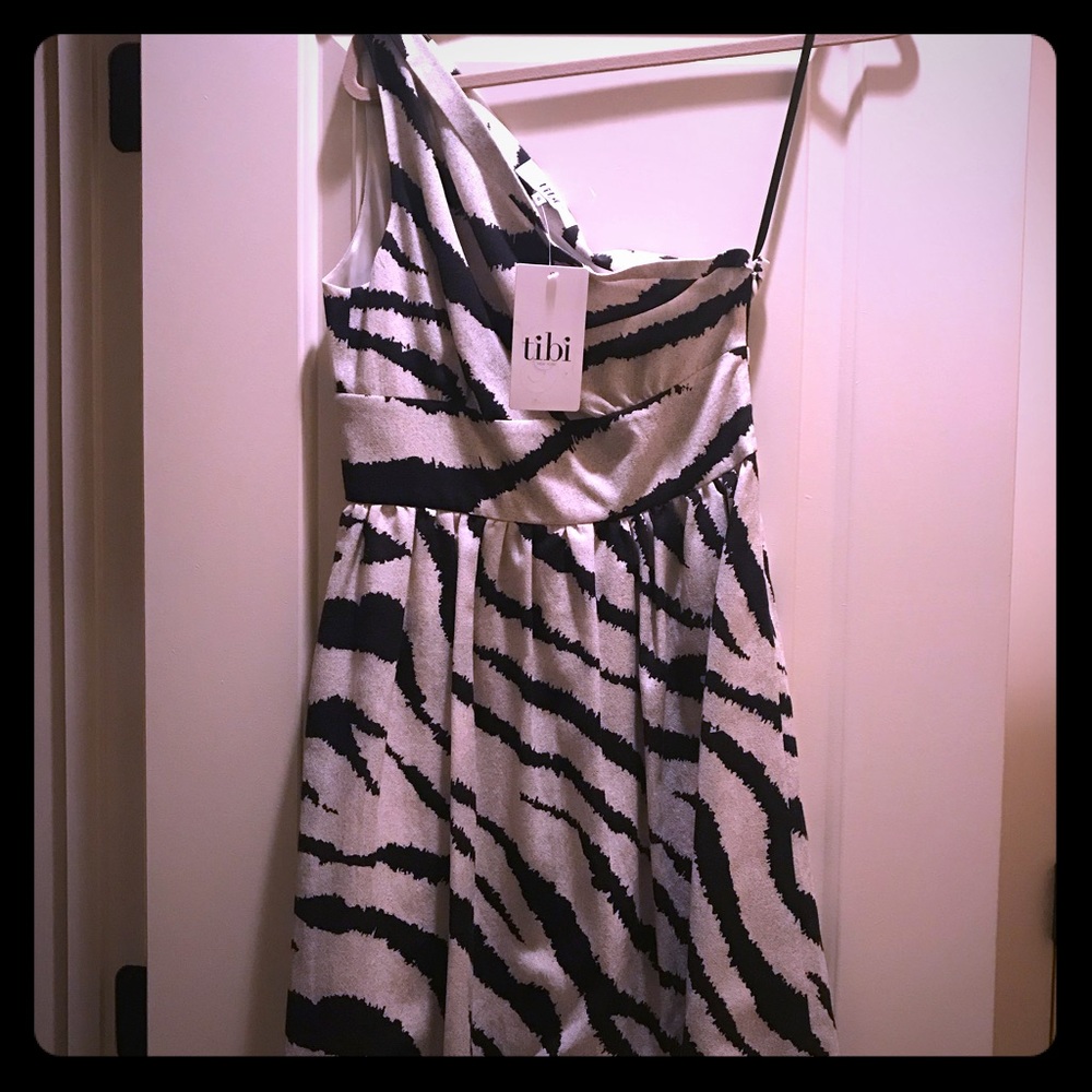 New! Tibi Zebra print one shoulder dress in size 6